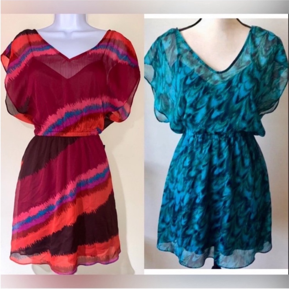 2 express chiffon dress bundle express dress blue turquoise red pink dress